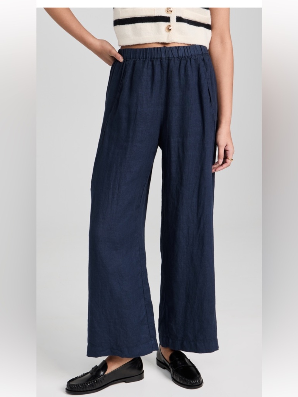 Velvet by Graham & Spencer Lola Pants Linen Wide Leg Navy Copen Size M